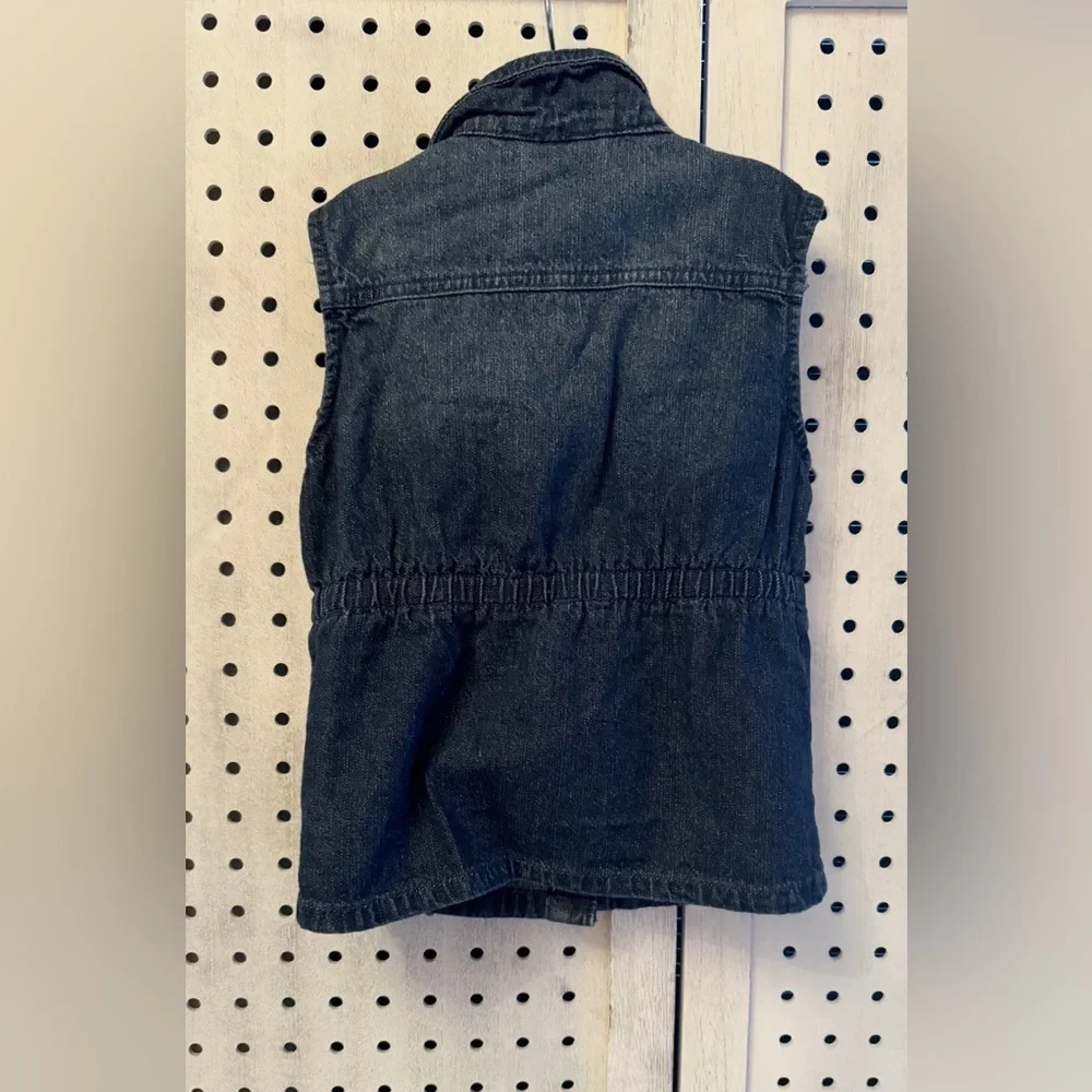 OshKosh B’gosh Genuine Kids Denim Utility Vest Girls 4T Dark Wash Snap Front